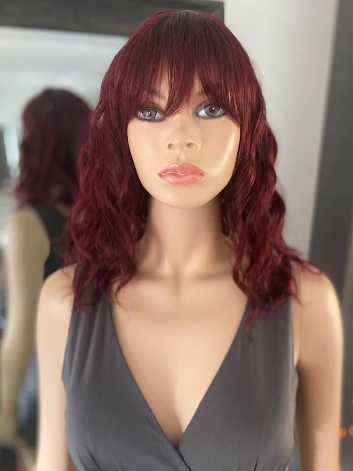 NWOT Shoulder Length Wavy Red Wine Synthetic Wig w/ Bangs 2209 - photo 2