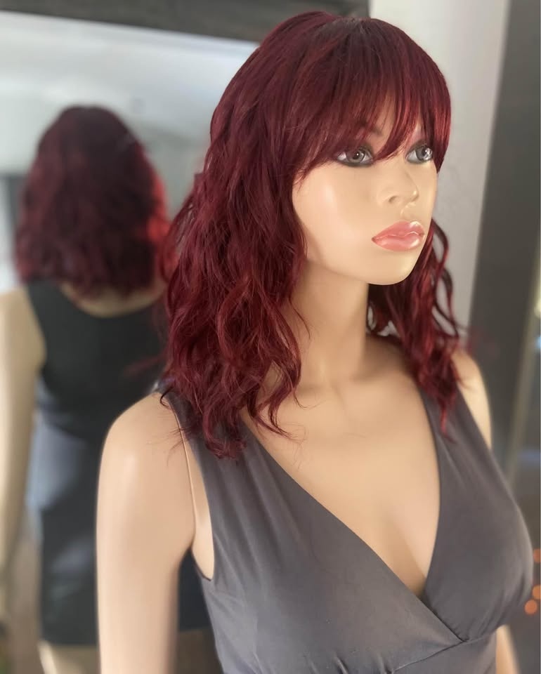 NWOT Shoulder Length Wavy Red Wine Synthetic Wig w/ Bangs 2209 - photo 3