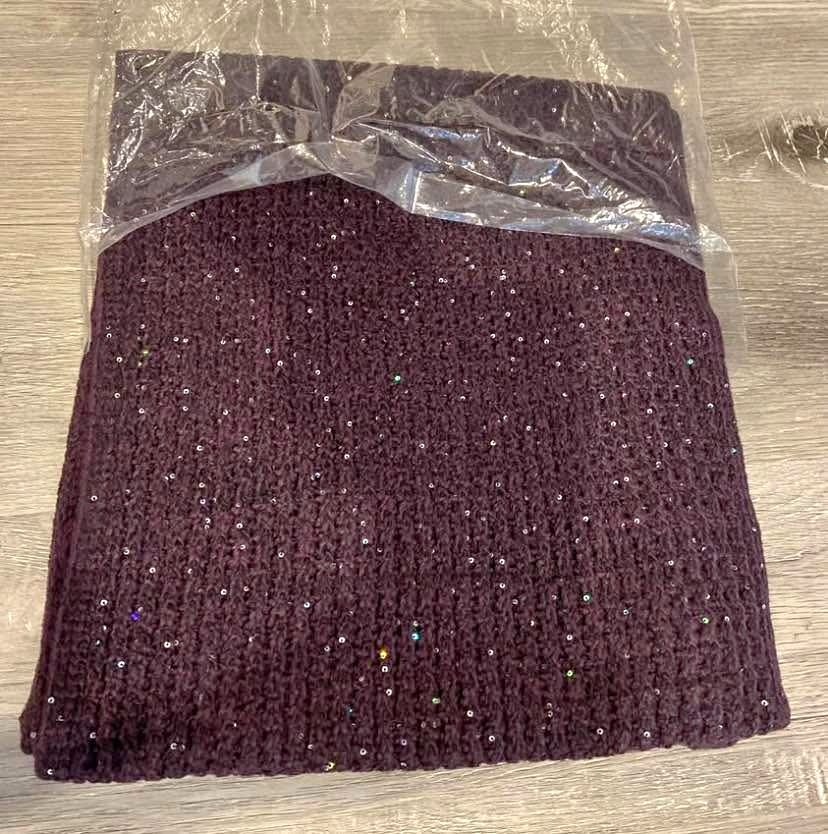 NWT Ricki's Sparkly Deep Purple Sequined Cable-Knit Scarf O/S