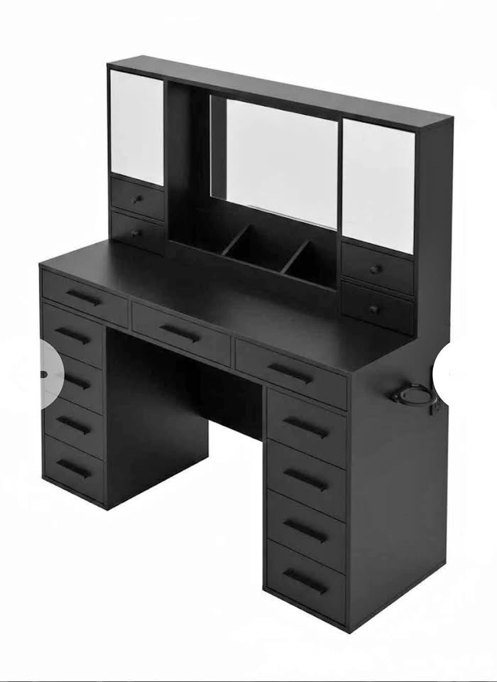 Black Dressing Table with Mirror Hutch and Drawers