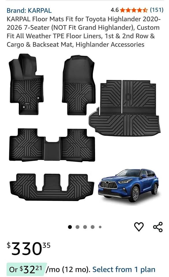 KARPAL Floor Mats for Toyota Highlander