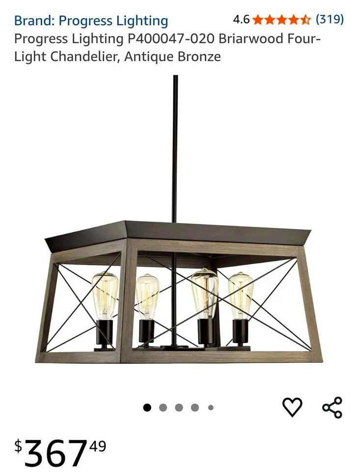Progress Lighting Briarwood 4-Light Chandelier, Antique Bronze