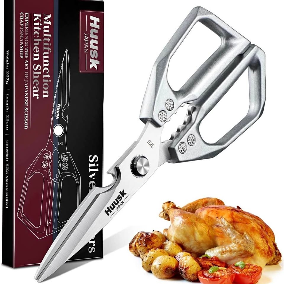 Huusk Multi Functional Kitchen Shears SK5 Silver Serrated Metal