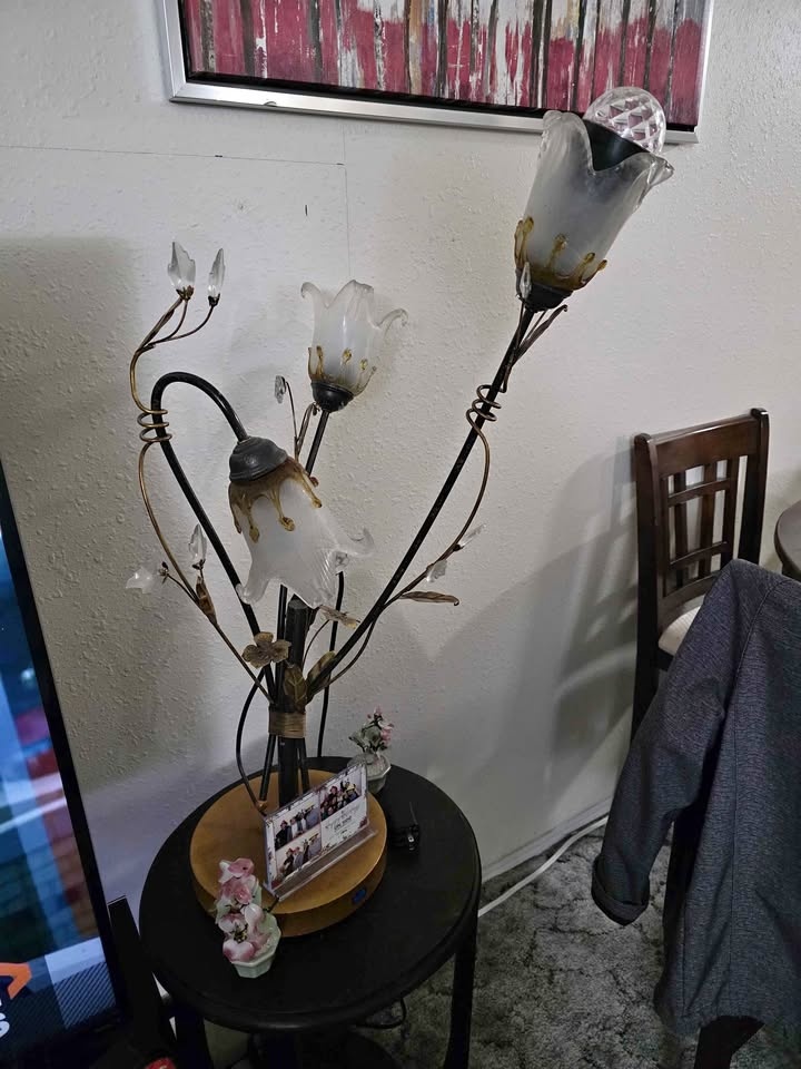 Vintage Art Nouveau Lily Lamps - Pair of 3-Light Frosted Glass F