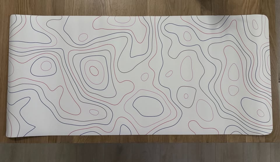 PU Leather Desk Mat - White Topographic Style
