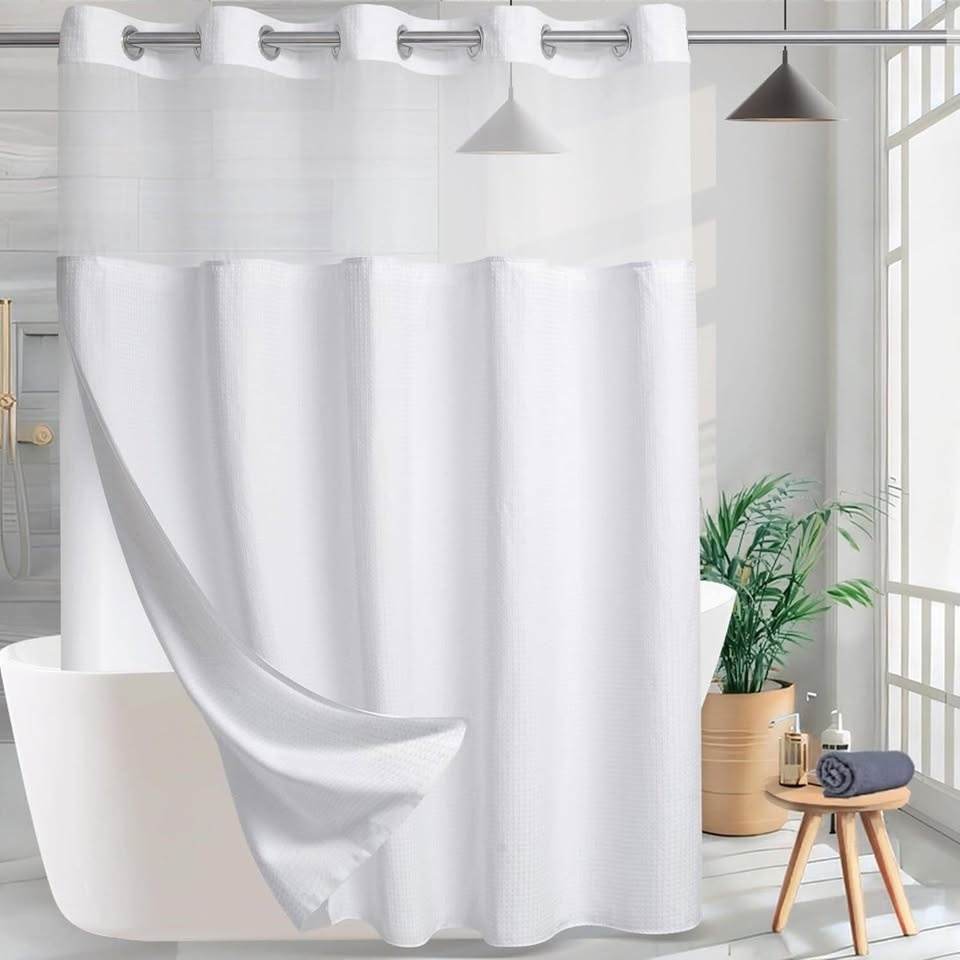 NEW White Waffle Shower Curtain with Liner - 36"W x 74"H - $5
