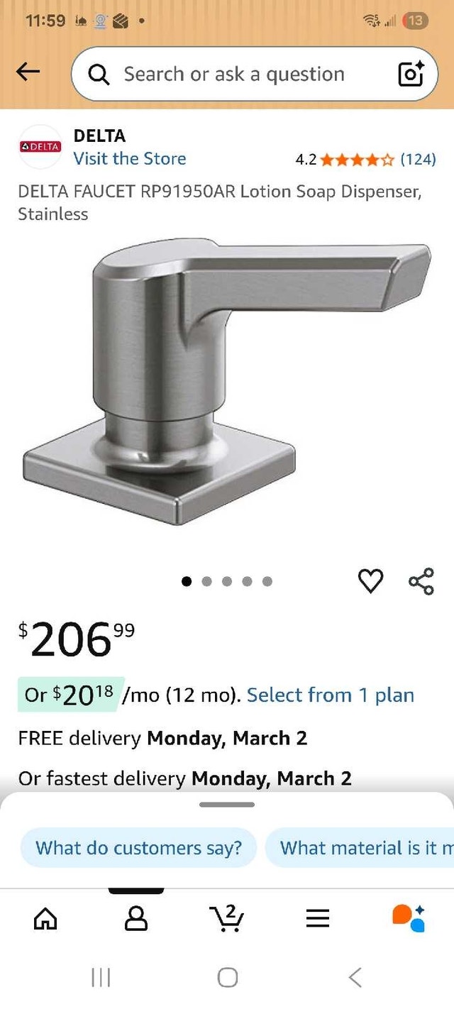 Delta Soap Dispenser RP91950AR Stainless Steel