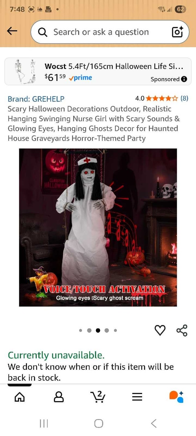 GREHELP Halloween Life Size Swinging Nurse