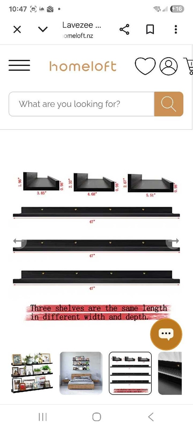 Lavezee 47 Inch Photo Ledge Shelves (Set of 3, Black) - photo 3