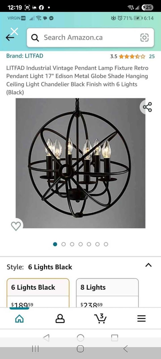 LITFAD Industrial Vintage 6-Light Chandelier