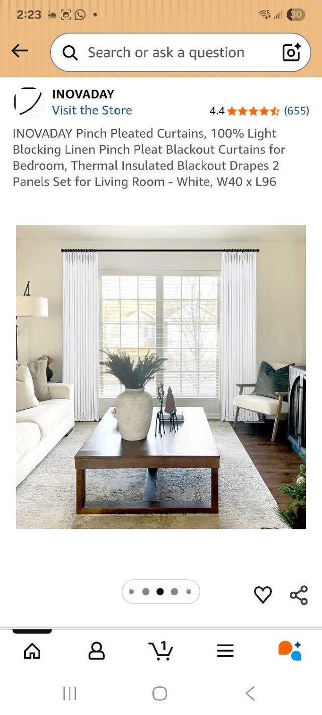 INOVADAY Pinch Pleated Blackout Curtains - White (2 Panels, 40"x - photo 2