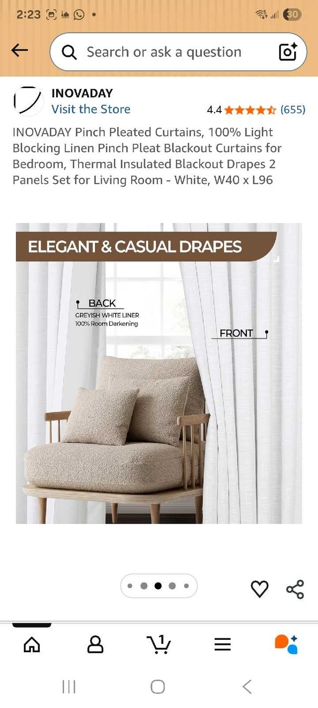 INOVADAY Pinch Pleated Blackout Curtains - White (2 Panels, 40"x - photo 3