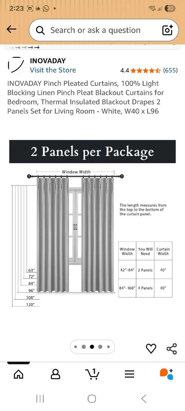 INOVADAY Pinch Pleated Blackout Curtains - White (2 Panels, 40"x - photo 4