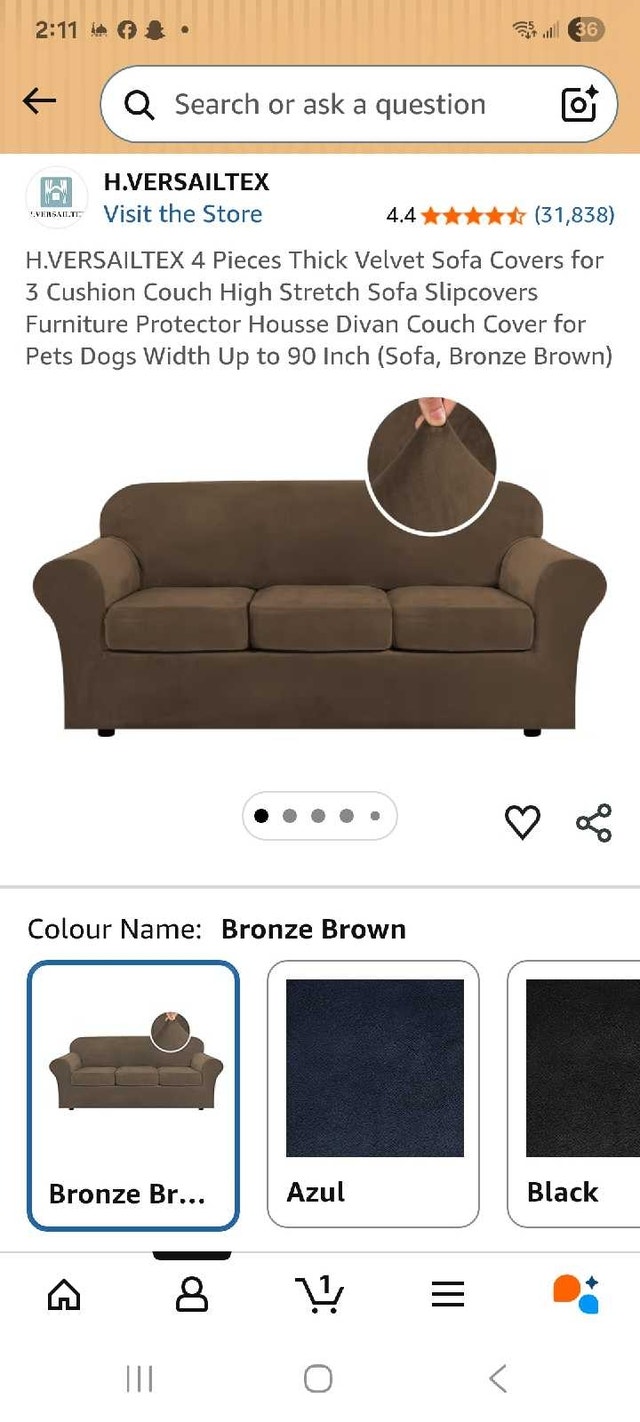 H.Versailtex 4-Piece Velvet Sofa Cover - Bronze Brown