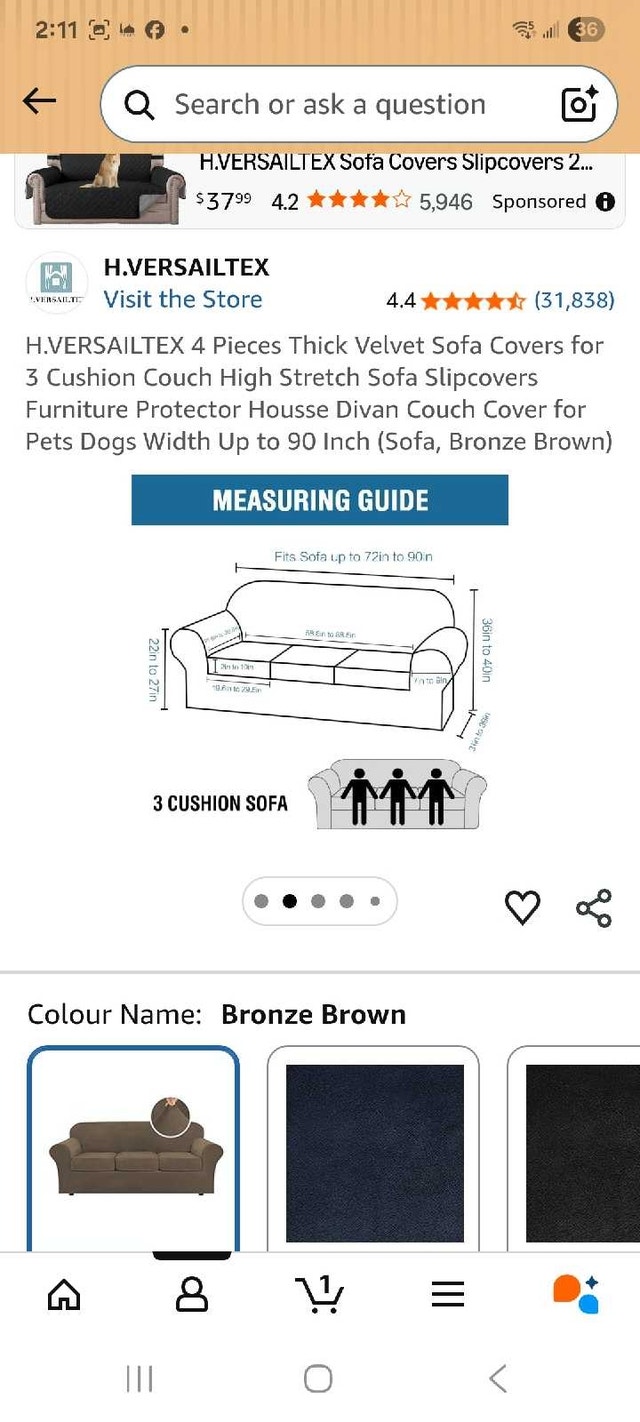 H.Versailtex 4-Piece Velvet Sofa Cover - Bronze Brown - photo 2