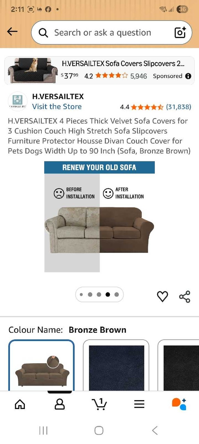 H.Versailtex 4-Piece Velvet Sofa Cover - Bronze Brown - photo 5