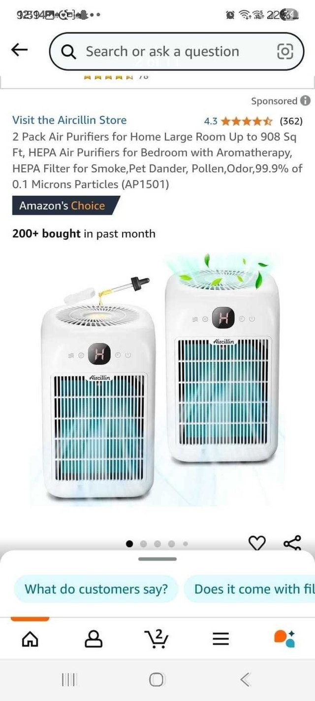 Aircillin Air Purifiers (2-Pack, HEPA, Aromatherapy)