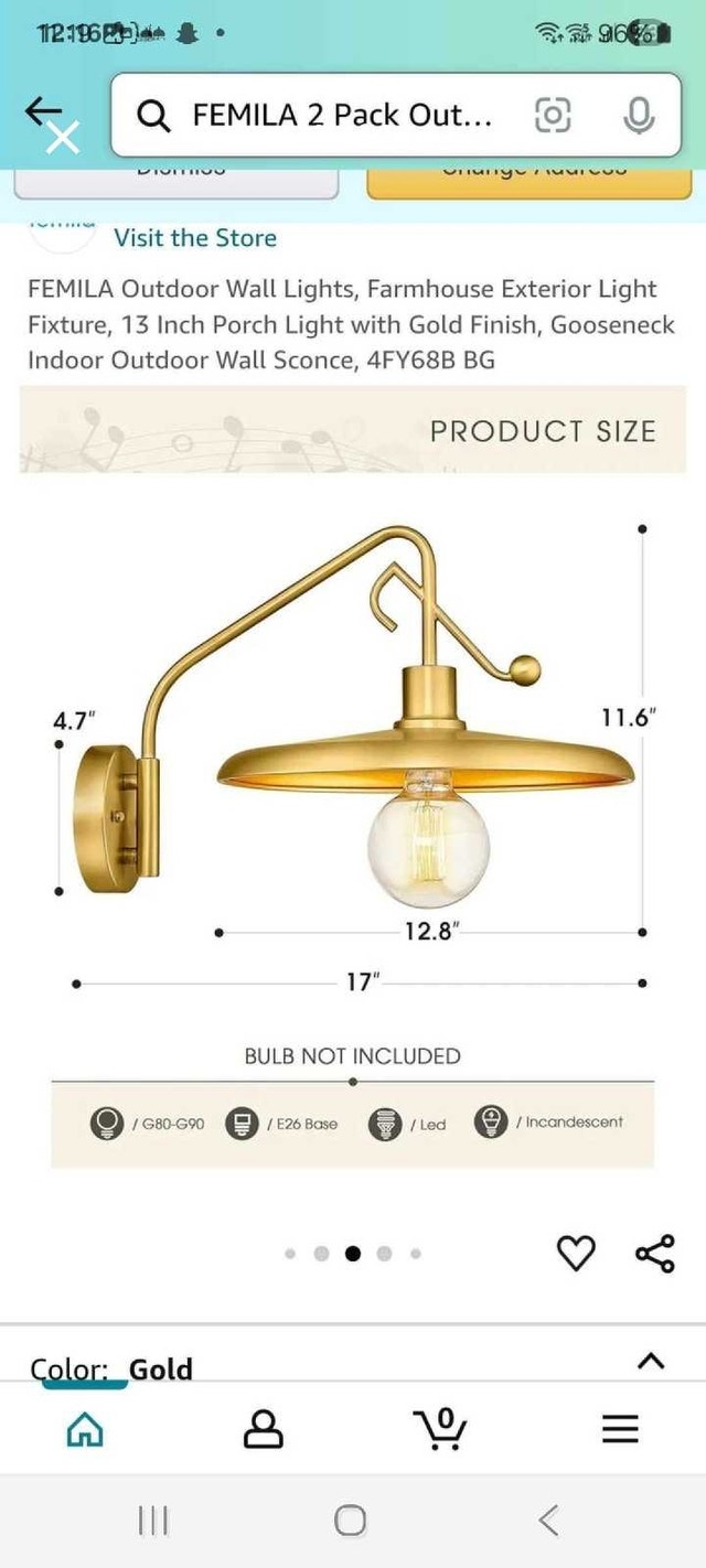 FEMILA Wall Sconce - Farmhouse Gold Gooseneck Light - photo 3