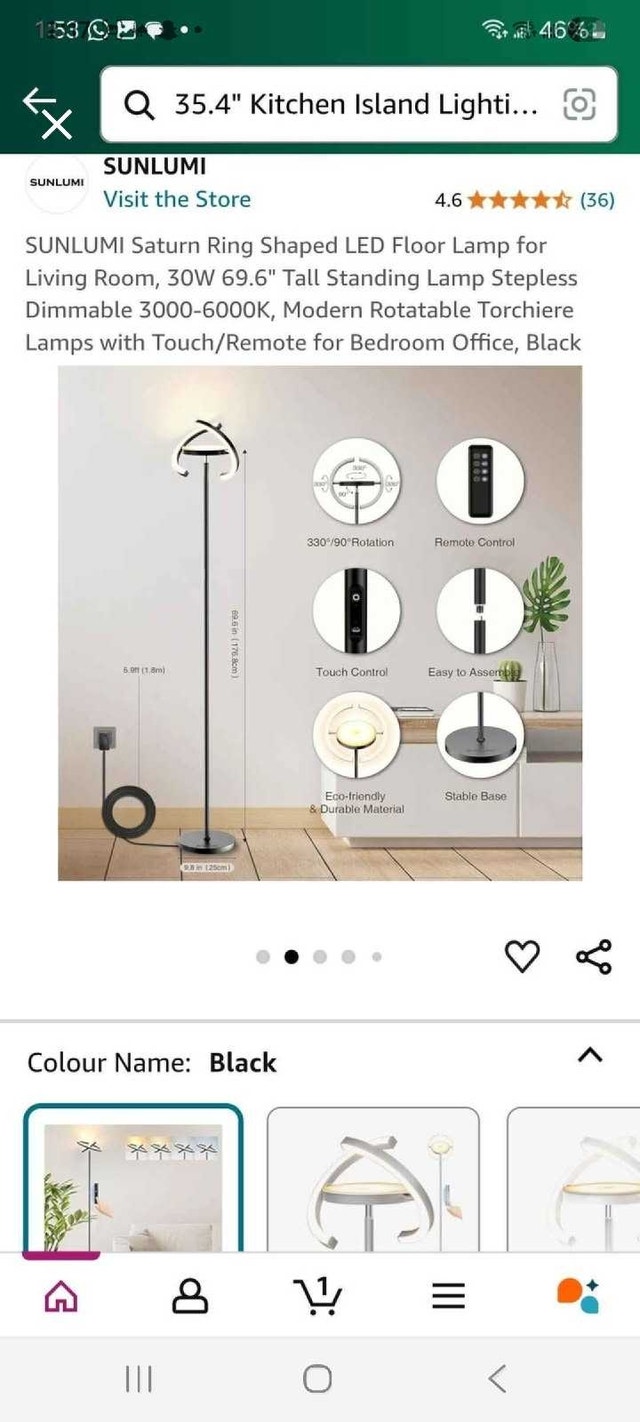 Sunlummi Saturn Ring LED Floor Lamp - Modern Black