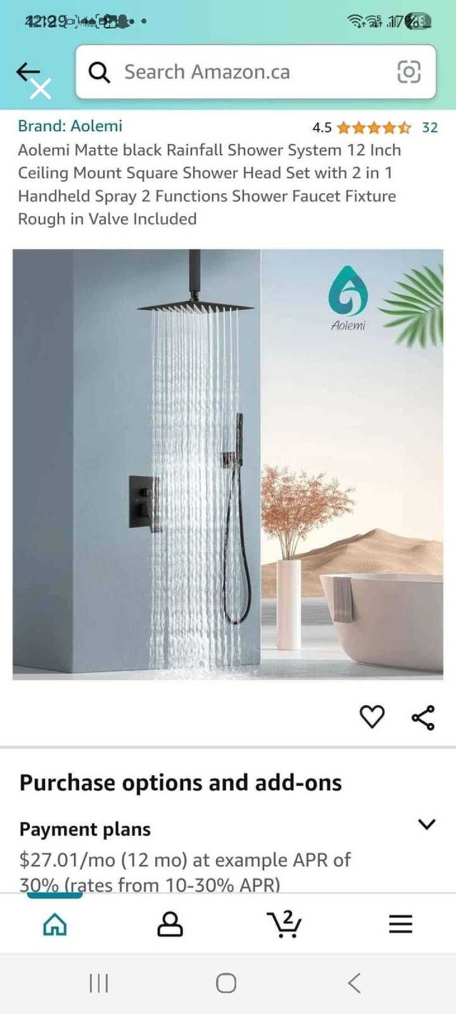 Aolemi Matte Black Rainfall Shower System