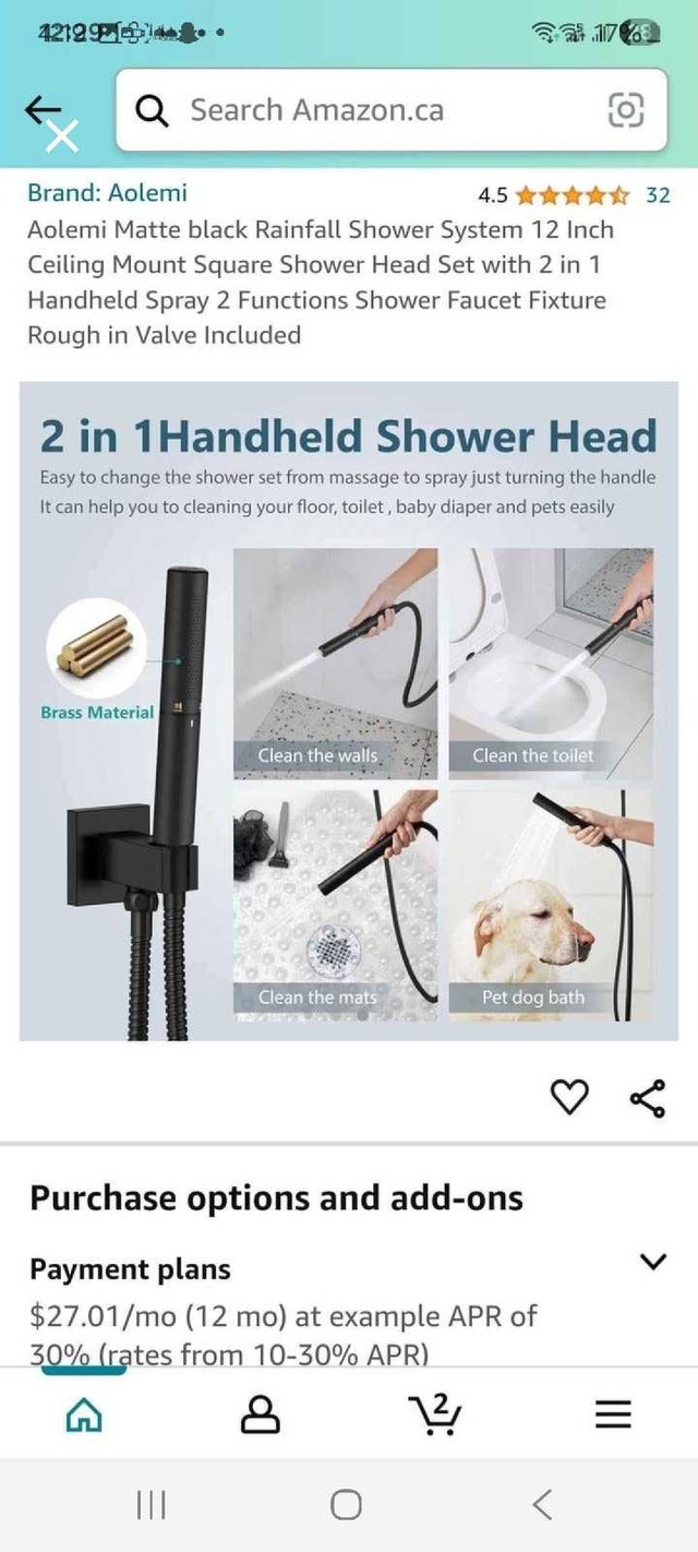 Aolemi Matte Black Rainfall Shower System - photo 3