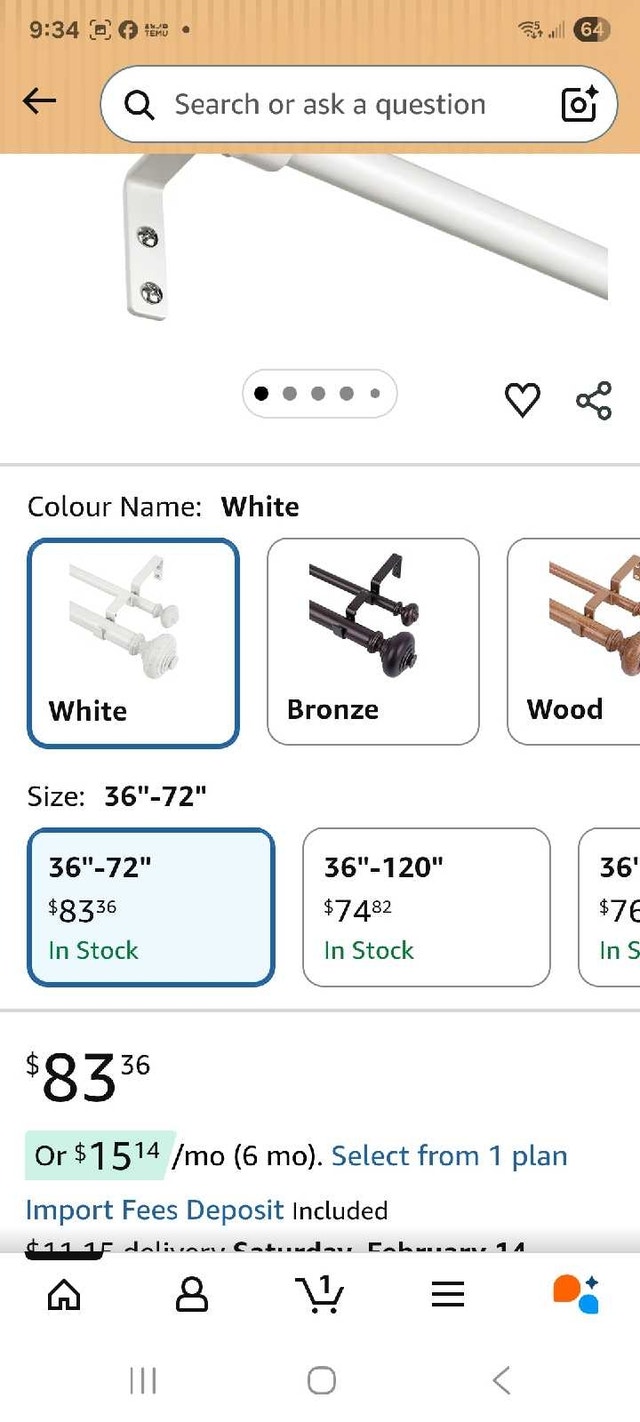 Wolistoa White Double Curtain Rod (36-72") - photo 2