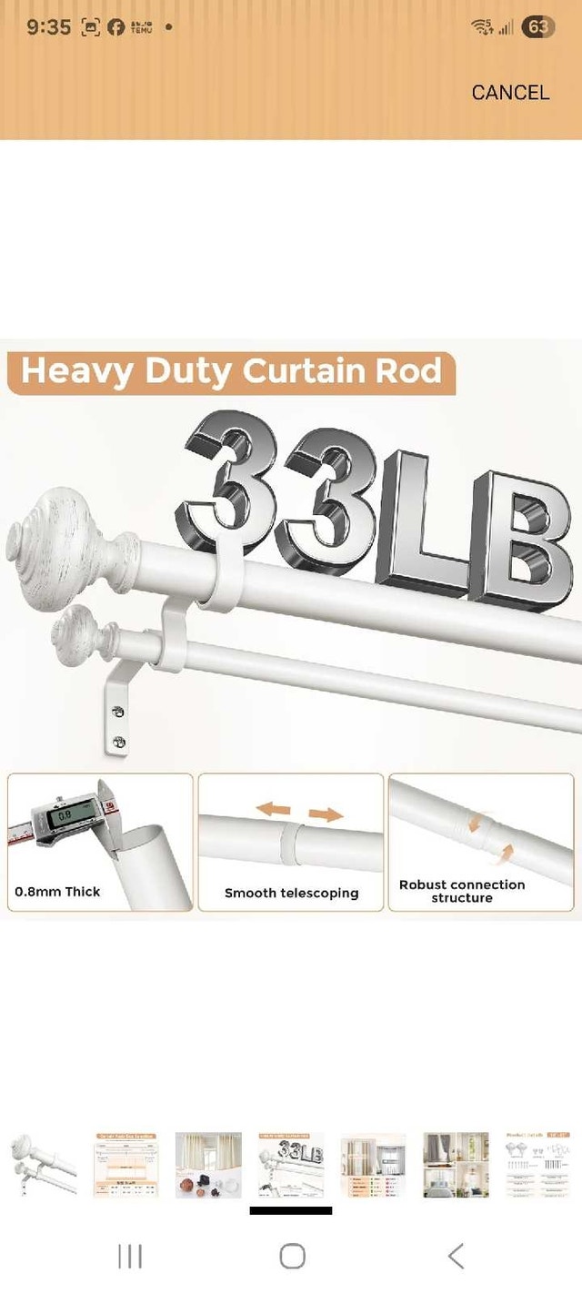 Wolistoa White Double Curtain Rod (36-72") - photo 5