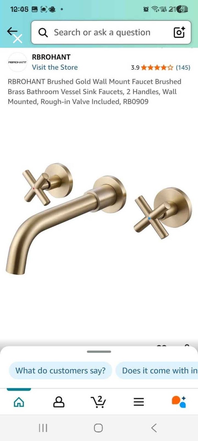 Rbrohant Brushed Gold Wall Mount Faucet