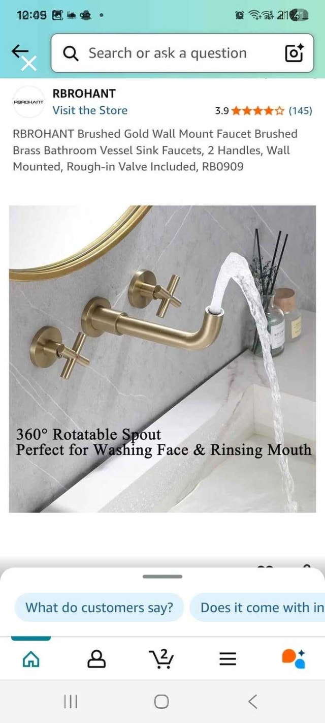 Rbrohant Brushed Gold Wall Mount Faucet - photo 5