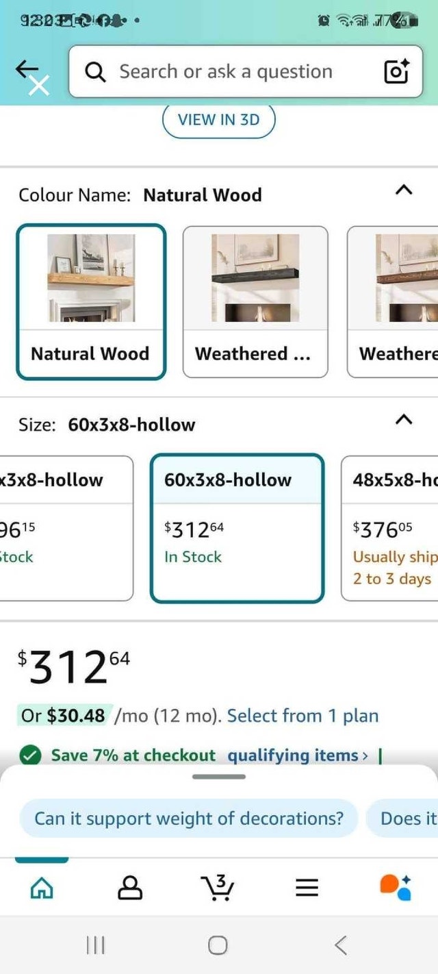 ABSWHLM Fireplace Mantel 60x8x3 Natural Wood - photo 2