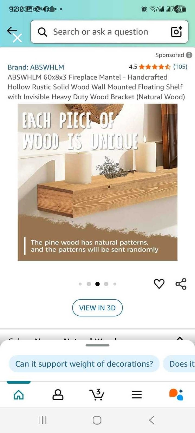 ABSWHLM Fireplace Mantel 60x8x3 Natural Wood - photo 4