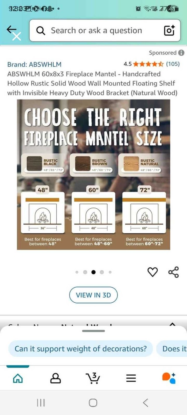 ABSWHLM Fireplace Mantel 60x8x3 Natural Wood - photo 5