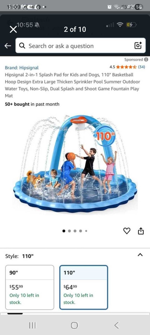 Hipsignal 110" 2-in-1 Splash Pad with Basketball Hoop