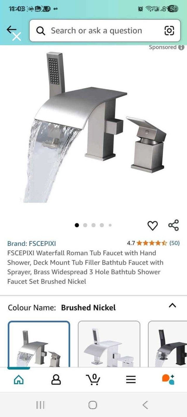 FSCEPIXI Tub Faucet with Handheld Shower - Brushed Nickel