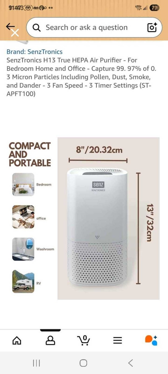Senztronics H13 True HEPA Air Purifier