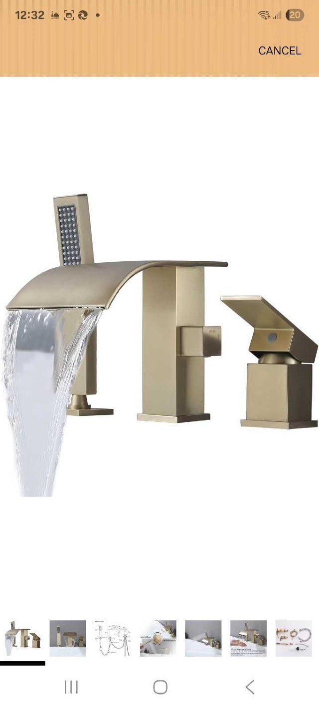Waterfall Bathtub Faucet with Handheld Shower - Bronze-Gold