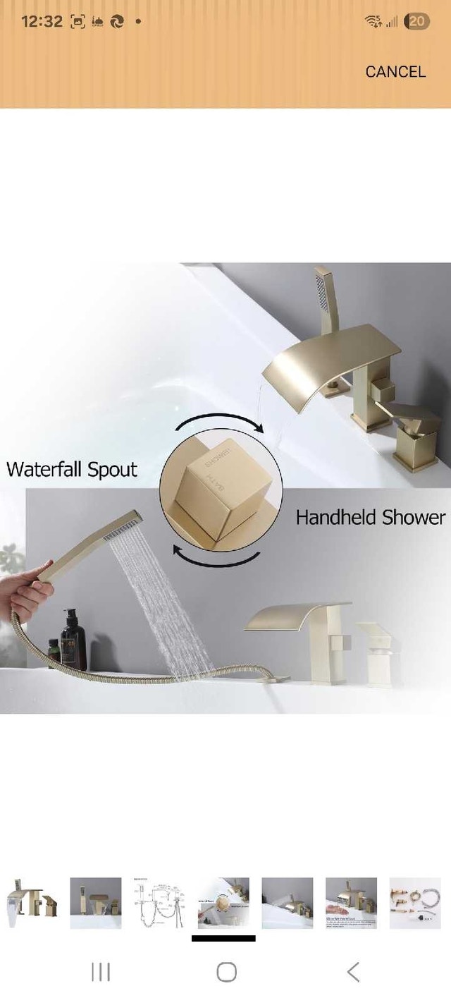 Waterfall Bathtub Faucet with Handheld Shower - Bronze-Gold - photo 3