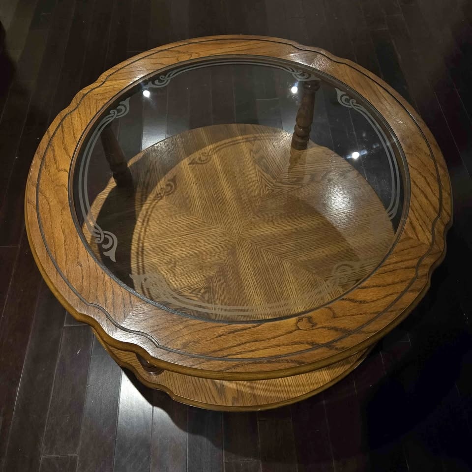 MOVING- Oak Glass Top Coffee Table