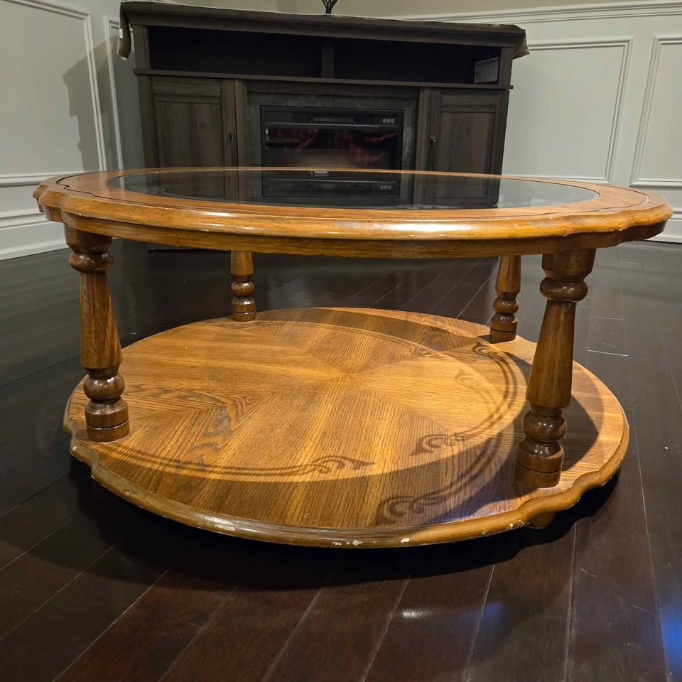 MOVING- Oak Glass Top Coffee Table - photo 3