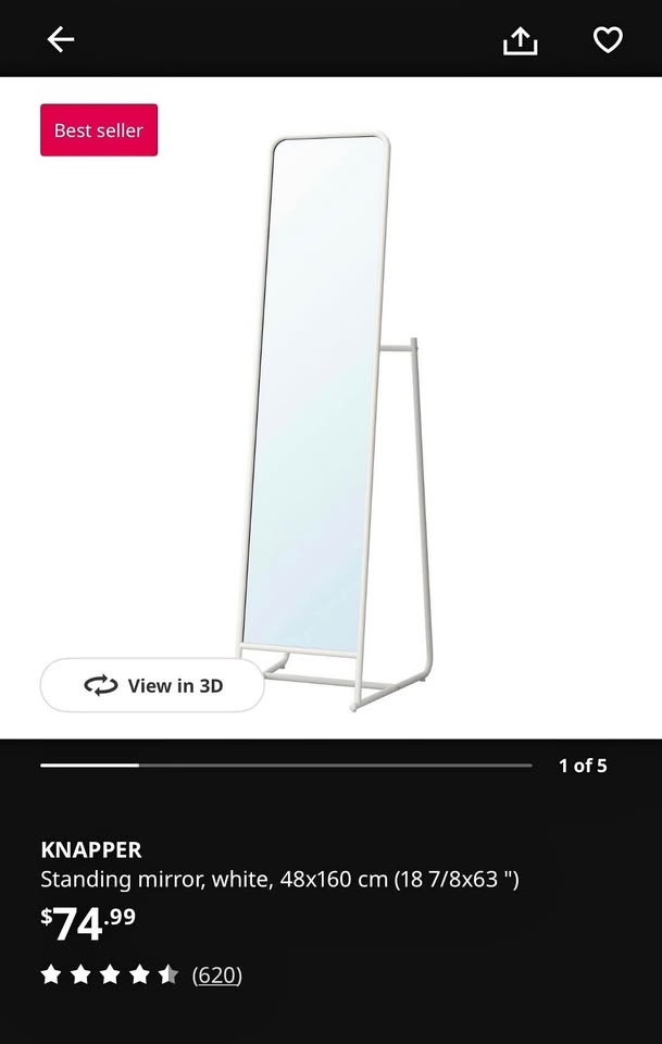 IKEA Knapper Standing Mirror with Hooks (White)
