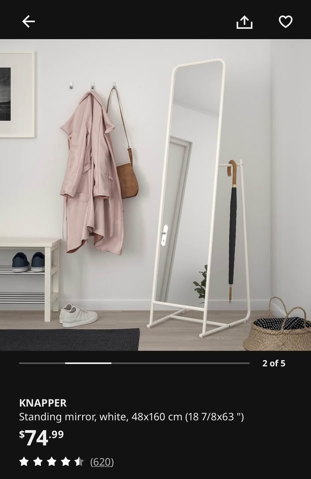 IKEA Knapper Standing Mirror with Hooks (White) - photo 2
