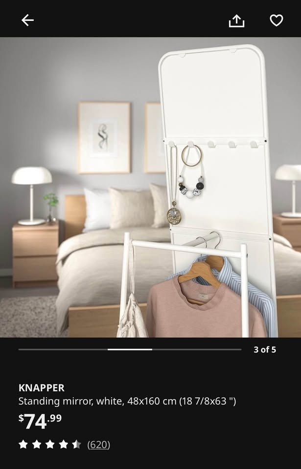 IKEA Knapper Standing Mirror with Hooks (White) - photo 3