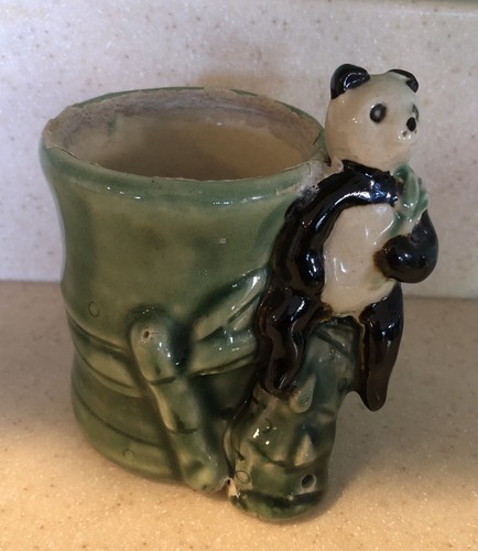 Vintage Panda Cup Green Glazed Tea Bamboo