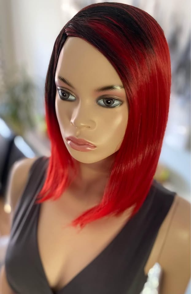 NWOT Bright Red Black Ombré Short Asymmetrical Synthetic Wig - photo 2