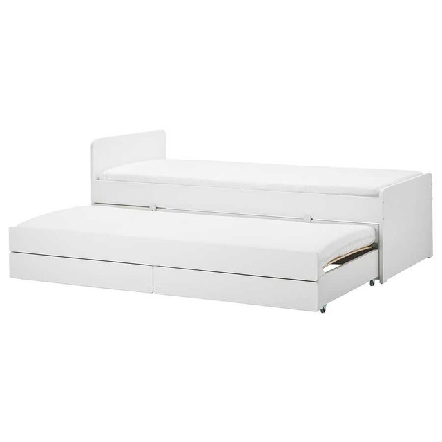 IKEA TSLÄKT Bed frame w/pull-out bed + storage, white, Twin
