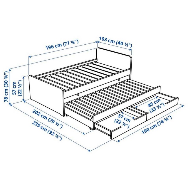 IKEA TSLÄKT Bed frame w/pull-out bed + storage, white, Twin - photo 2