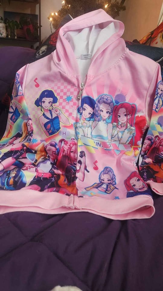 K POP THOMBA Pink Anime Character Zippered Hoodie - Small - photo 2