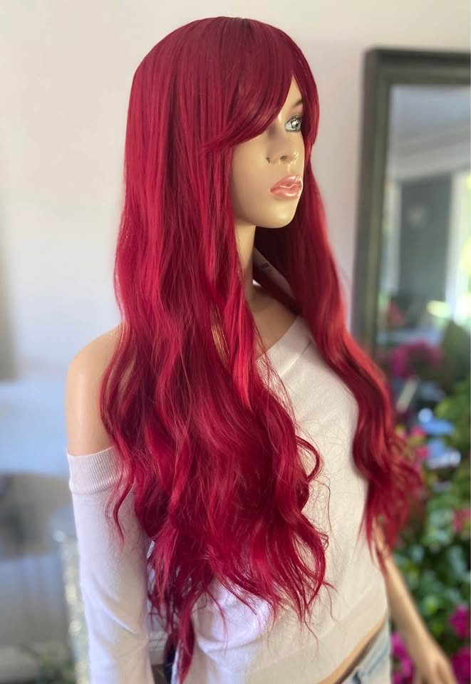 NWT 26” Long Wavy Red Wine Synthetic Wig w/ Bangs 2311 - photo 2
