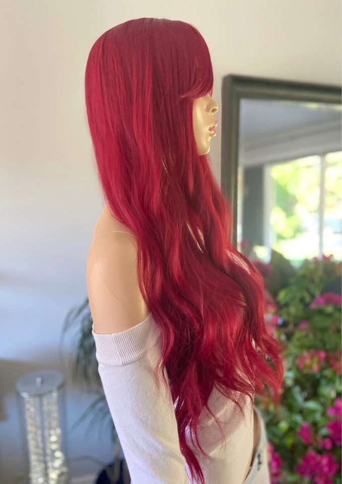 NWT 26” Long Wavy Red Wine Synthetic Wig w/ Bangs 2311 - photo 3