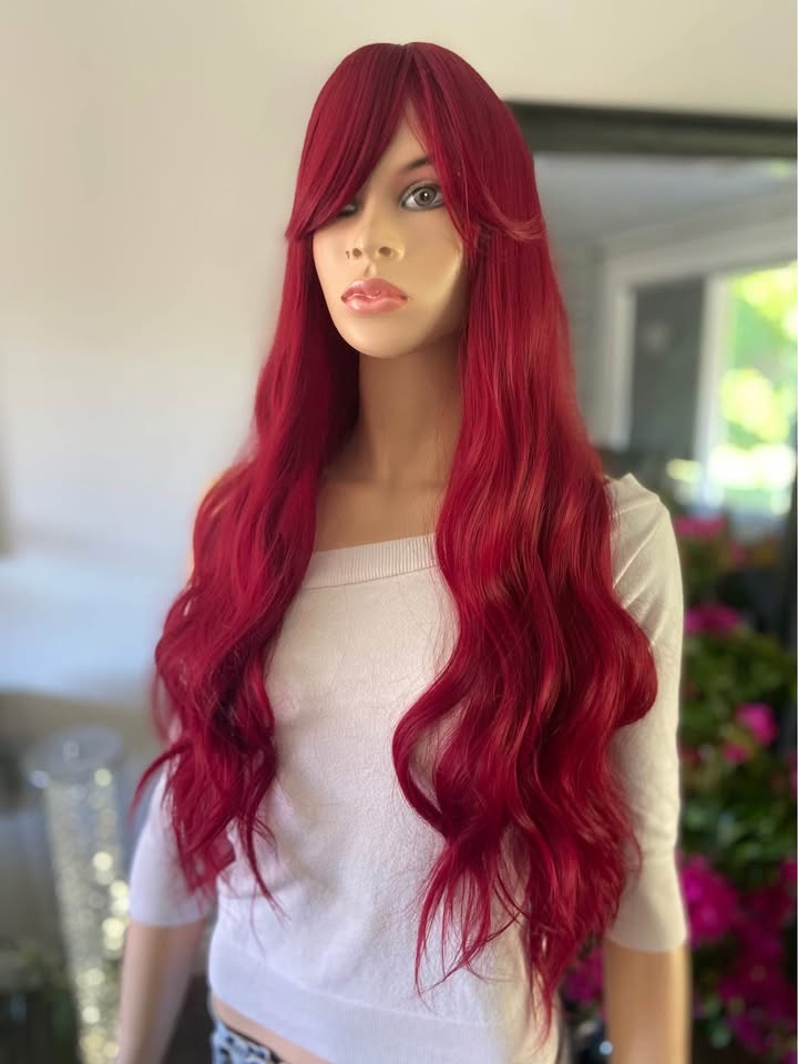 NWT 26” Long Wavy Red Wine Synthetic Wig w/ Bangs 2311 - photo 4